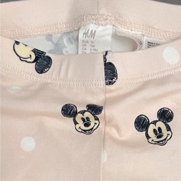 𝅺H&M Baby Girl Leggings Minnie Mouse Pink Printed Infant Pants Stretch Size 9M - Picture 2 of 3